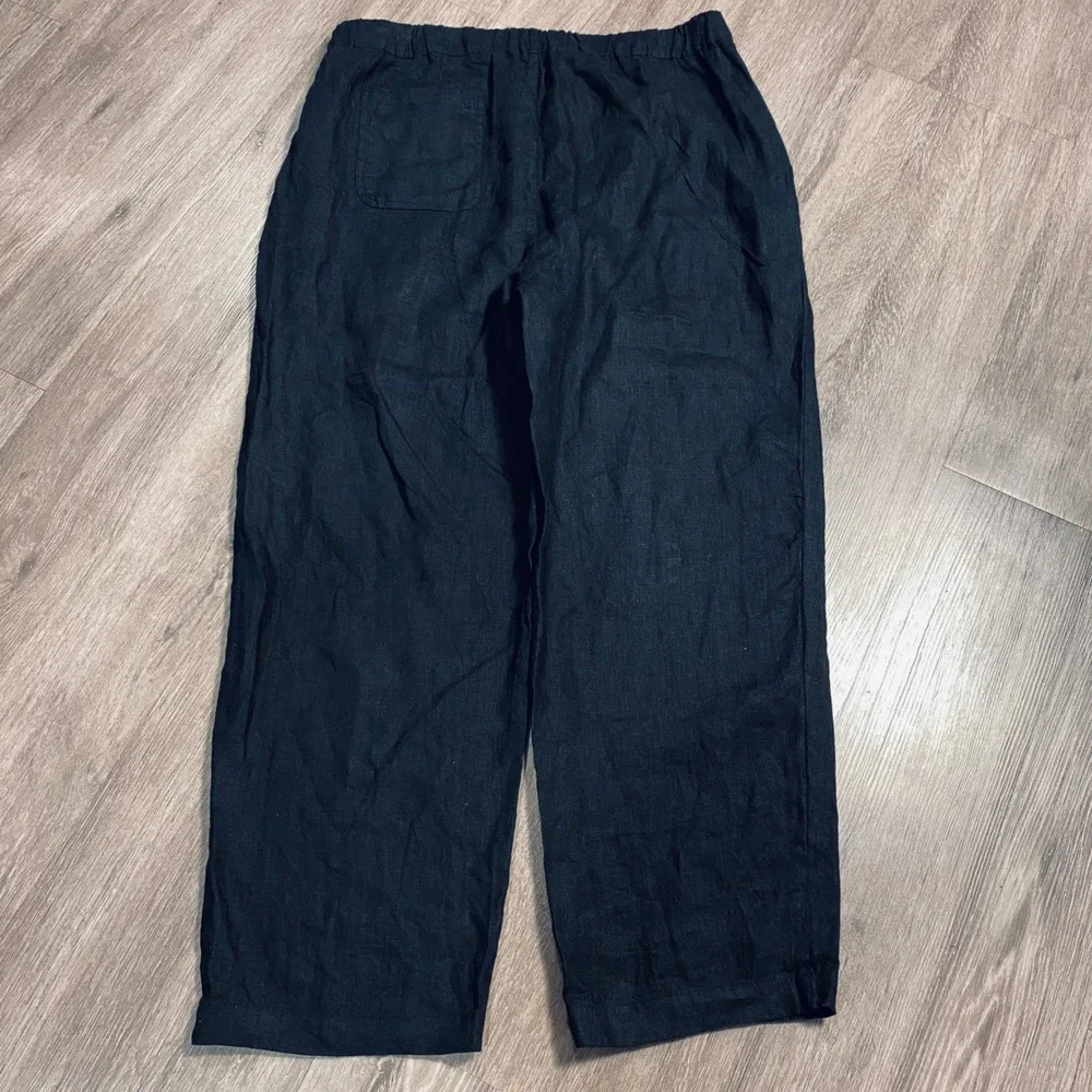 Quince Womens 100% European Linen Wide Leg Pants Black Elastic Waist Large‎ L
